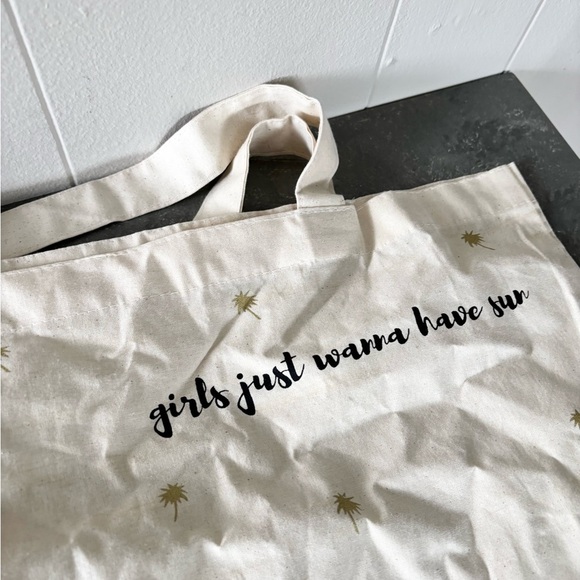 SUNCOO canvas tote bag white gold new “girls just want to have fun” - Picture 2 of 4